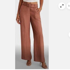 Express Editor Mid Rise Linen-Blend Belted Trouser Pant